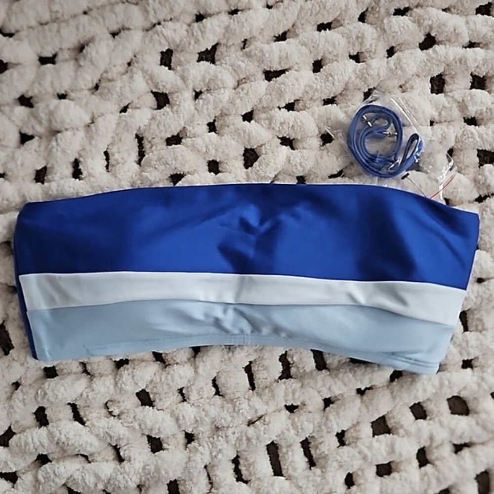 DKNY Bandeau Colorblock Bikini Swim Top Medium New Blue Beach Vacation Travel - Picture 5 of 9